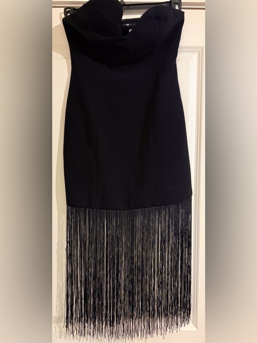 Amanda Uprichard Black Stapless Puzzle Dress With Fringe Size Small